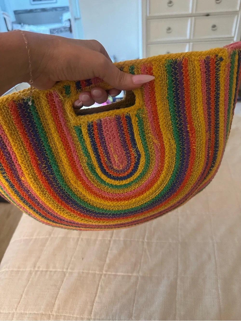 Bershka Rainbow Crochet Half-Moon Tote